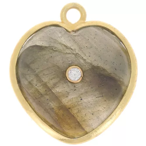 Pendentif coeur 18x16 mm - pierre gemme et oxyde de zirconium - Doré - Labradorite