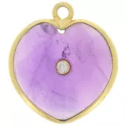 Pendentif coeur 18x16 mm - pierre gemme et oxyde de zirconium - Doré - Amethyste