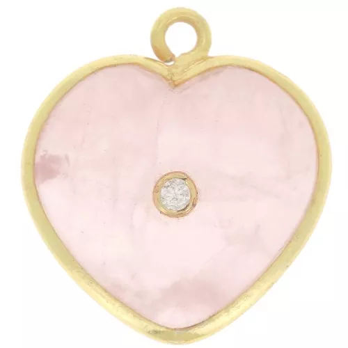 Pendentif coeur 18x16 mm - pierre gemme et oxyde de zirconium - Doré - Quartz rose