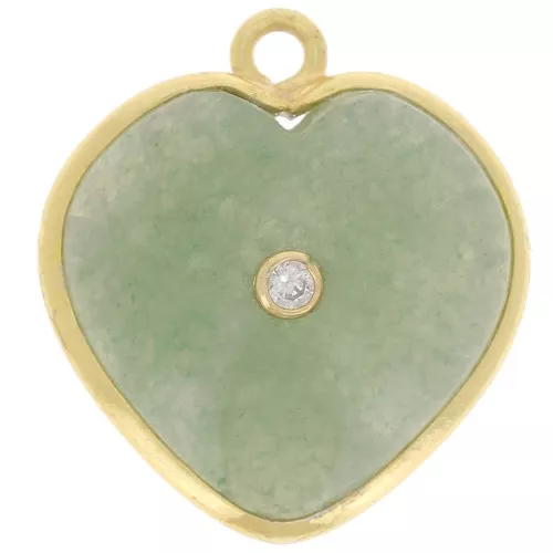 Pendentif coeur 18x16 mm - pierre gemme et oxyde de zirconium - Doré - Aventurine