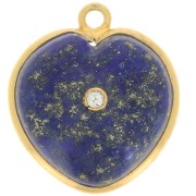 Pendentif coeur 18x16mm - pierre gemme et oxyde de zirconium - Doré - Lapis lazuli