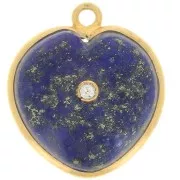 Pendentif coeur 18x16mm - pierre gemme et oxyde de zirconium - Doré - Lapis lazuli
