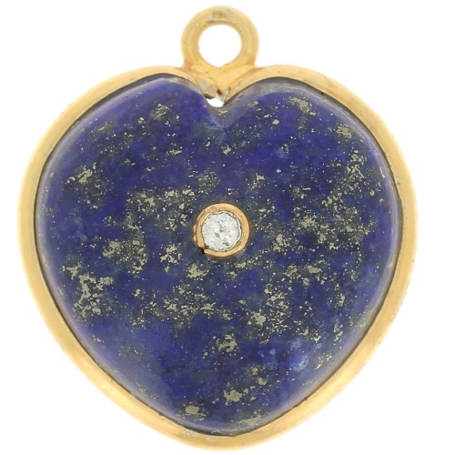 Pendentif coeur 18x16mm - pierre gemme et oxyde de zirconium - Doré - Lapis lazuli