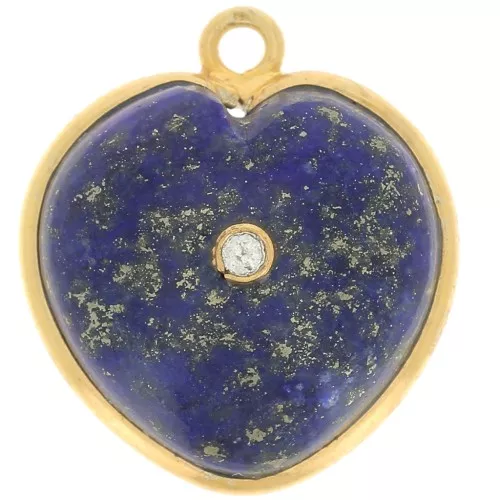 Pendentif coeur 18x16mm - pierre gemme et oxyde de zirconium - Doré - Lapis lazuli