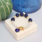 Pendentif coeur 18x16mm - pierre gemme et oxyde de zirconium - Doré - Lapis lazuli