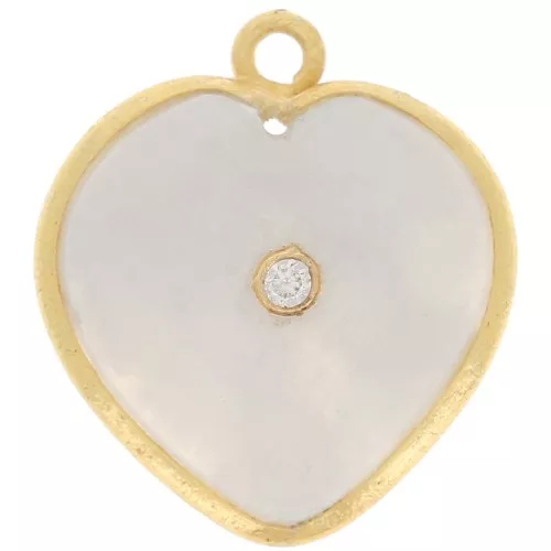 Pendentif coeur 18x16 mm pierre gemme & oxyde de zirconium - Doré - Pierre de lune