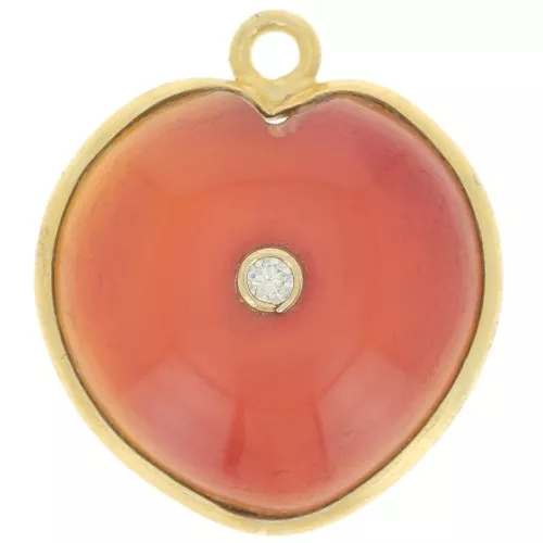 Pendentif coeur 18x16 mm pierre gemme & oxyde de zirconium - Doré - imit Cornaline