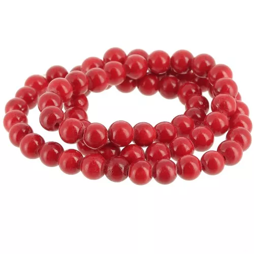 Perles rondes 6.5 mm imitation gemme Jade  - Rouge x39cm