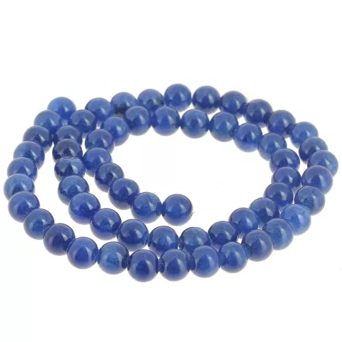 Perles rondes 6.5 mm - imitation gemme Jade - Bleu foncé x39cm