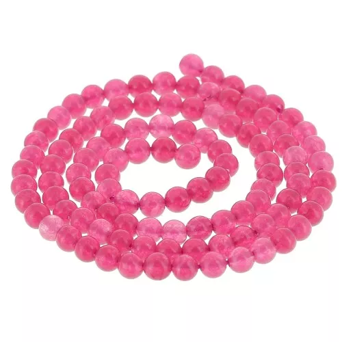 Perles  rondes 3.5 mm en pierre gemme  - Jade teinté - Framboise x38cm