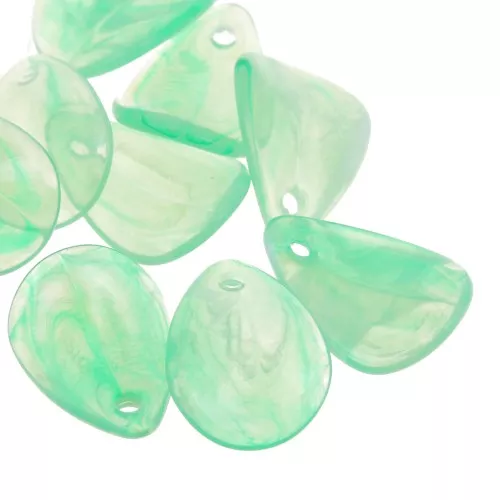 Sequins pétales de fleurs incurvés  17 mm en acrylique - Marbré vert x15