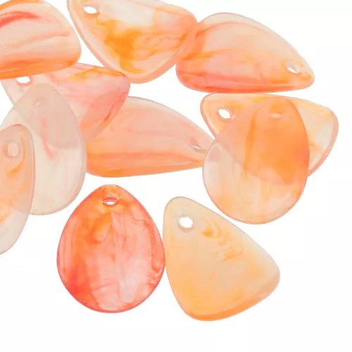 Sequins pétales de fleurs incurvés 17 mm en acrylique - Marbré orange x15