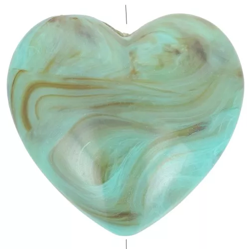 Perle coeur 26x27 mm en résine opaque - Turquoise marbré x1