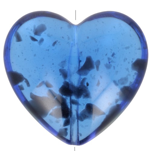 Perle coeur 26x27 mm en résine transparente - Bleu tacheté x1