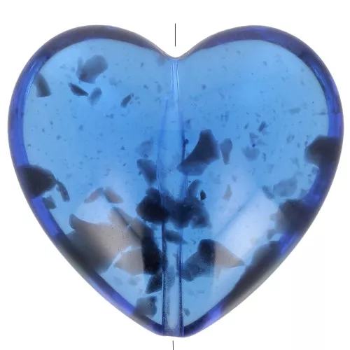 Perle coeur 26x27 mm en résine transparente - Bleu tacheté x1