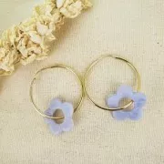 Pendentif fleur 21 mm en résine transparente - Bleu gris marbré x1