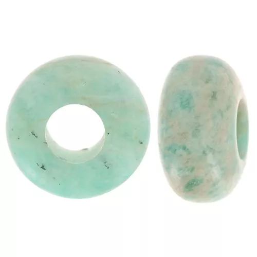 Perle ronde gros trou - donuts - 14 mm en pierre gemme - Amazonite x1