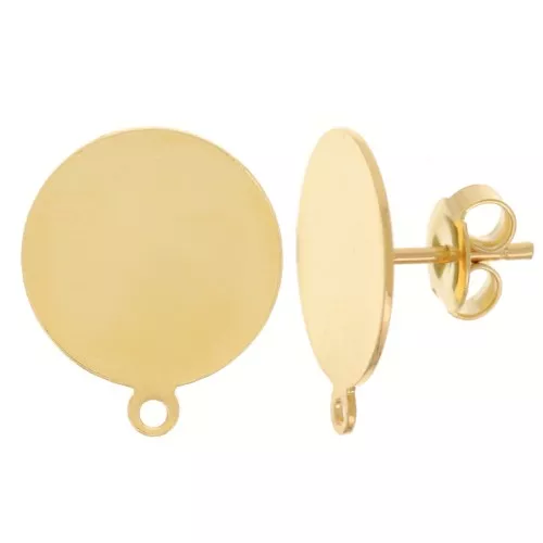 Clous d'oreilles disque 14 mm - Doré à l'or fin x20