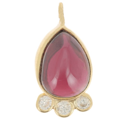 Pendentif goutte 14x7 mm - pierre gemme et oxydes de zirconium - Doré - Grenat x1
