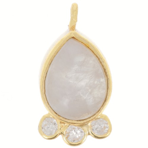 Pendentif goutte  14x7mm pierre gemme et oxydes de zirconium - Doré - Pierre de lune
