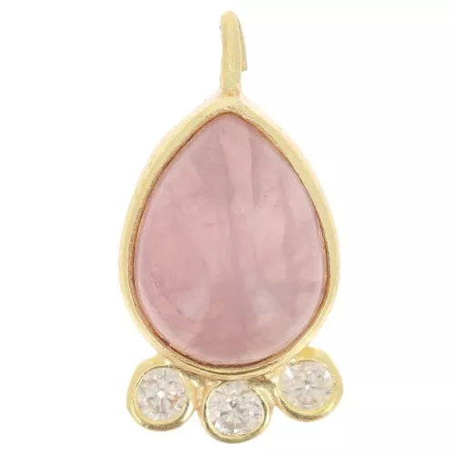 Pendentif goutte 14x7 mm - pierre gemme et oxydes de zirconium - Doré - Quartz rose