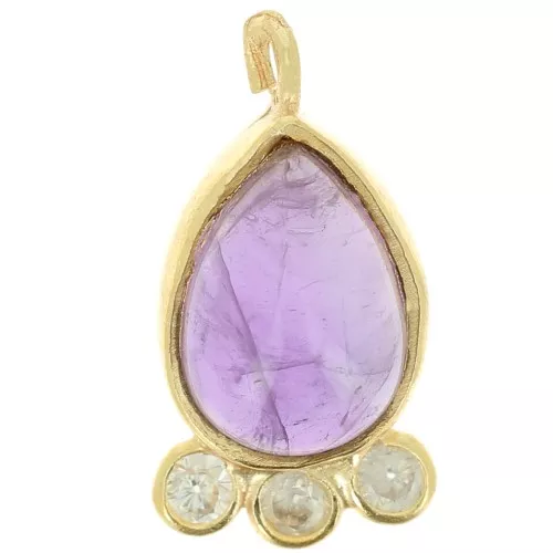Pendentif goutte 14x7 mm  - pierre gemme et oxydes de zirconium - Doré - Amethyste