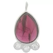 Pendentif goutte 14x7 mm - gemme & oxydes de zirconium - Argent 925 - Grenat x1