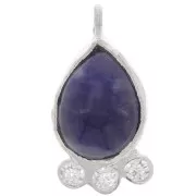 Pendentif goutte 14x7 mm - gemme & oxydes de zirconium - Argent 925 - Sodalite x1
