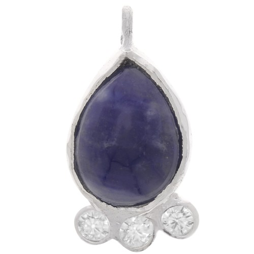 Pendentif goutte 14x7 mm - gemme & oxydes de zirconium - Argent 925 - Sodalite x1
