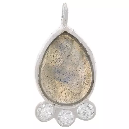 Pendentif goutte 14x7 mm - gemme & oxydes de zirconium - Argent 925 - Labradorite