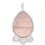 Pendentif goutte 14x7 mm - gemme & oxydes de zirconium - Argent 925 - Quartz rose