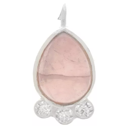 Pendentif goutte 14x7 mm  - gemme & oxydes de zirconium - Argent 925 - Quartz rose