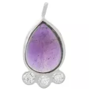 Pendentif goutte 14x7 mm  - gemme & oxydes de zirconium - Argent 925 - Amethyste