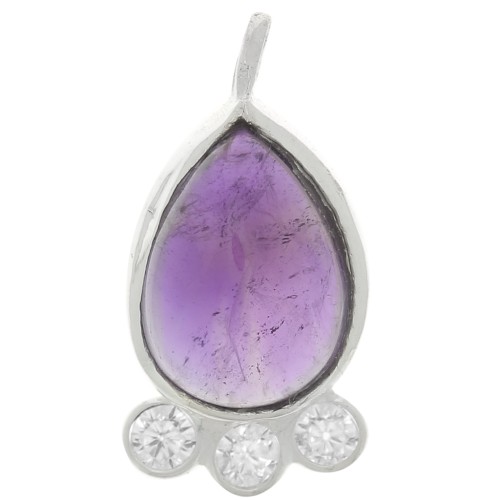 Pendentif goutte 14x7 mm  - gemme & oxydes de zirconium - Argent 925 - Amethyste