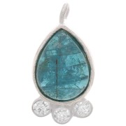 Pendentif goutte 14x7 mm  - gemme & oxydes de zirconium - Argent 925 - Apatite x1|raw }}