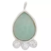 Pendentif goutte 14x7 mm - gemme & oxydes de zirconium - Argent 925 - Amazonite x1