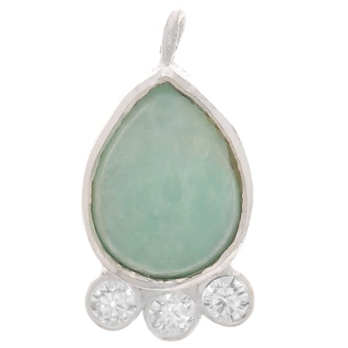 Pendentif goutte 14x7 mm - gemme & oxydes de zirconium - Argent 925 - Amazonite x1