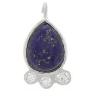 Pendentif goutte 14x7 mm - gemme & oxydes de zirconium - Argent 925 - Lapis lazuli