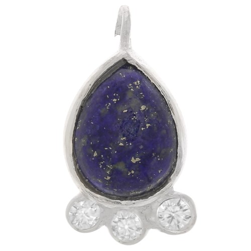Pendentif goutte 14x7 mm - gemme & oxydes de zirconium - Argent 925 - Lapis lazuli