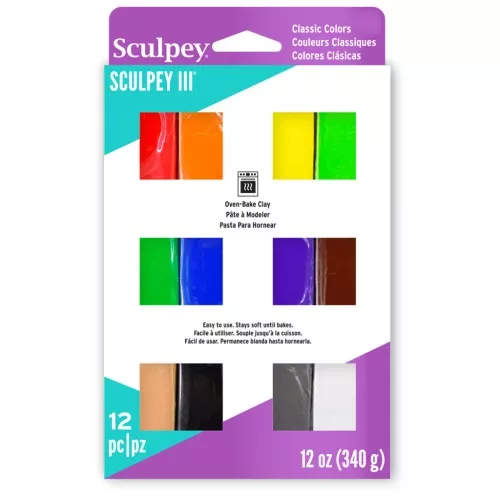 Assortiment de 12 couleurs de Pâte Sculpey III - Couleurs classiques