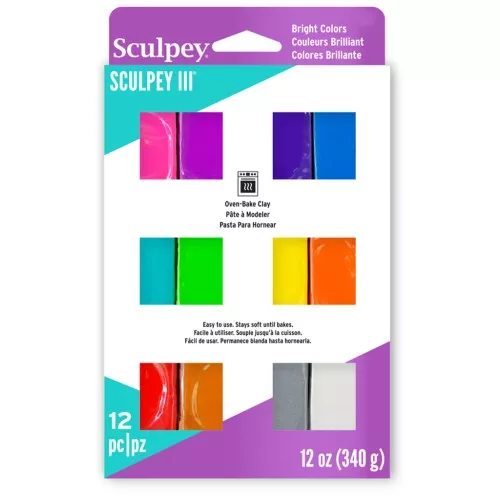 Assortiment de 12 couleurs de Pâte Sculpey III - Couleurs brillantes