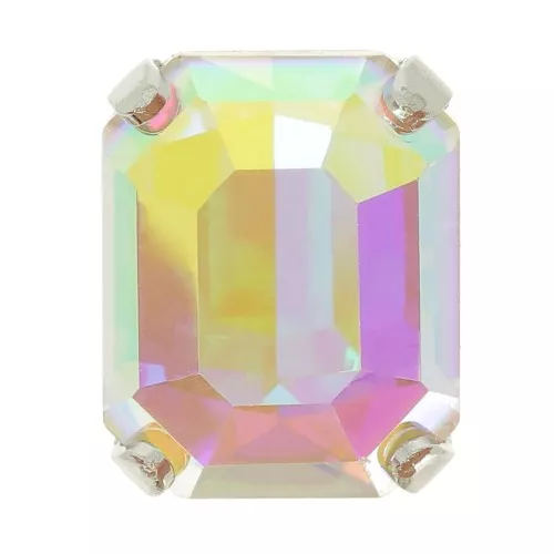 Cristal serti Aurora A4610 Step Cut Octagon 8x6 mm - Rhodié - Crystal AB x1