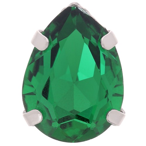 Cristal serti Aurora A4320 Drop 14x10 mm - Rhodié - Emerald x1