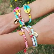 Perles Heishi rondelles  en pâte polymère 6x1 mm - Mix n°2 - Bleu - Vert x39cm