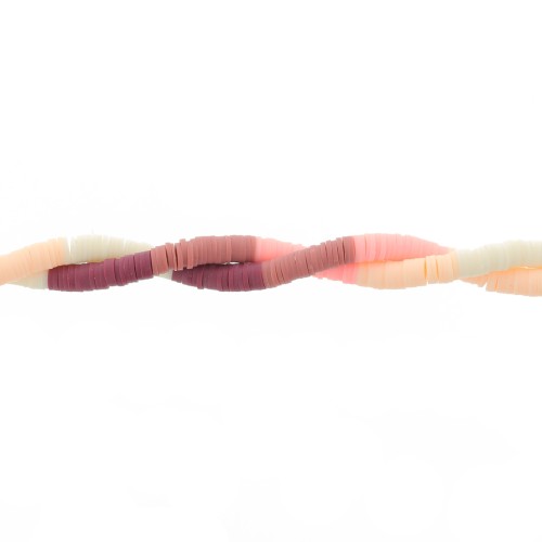 Perles rondelles Heishi en pâte polymère 6x1mm - Mix n°13 - Bordeaux - Crème x39cm