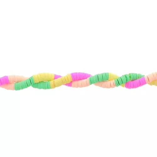 Perles Heishi rondelles en pâte polymère 6x1 mm - Mix n°14 - Vert - Rose x39cm