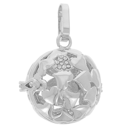 Pendentif bola de grossesse motif coeur 22 mm pour boule de18 mm - Rhodié x1