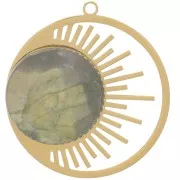 Pendentif rond 30 mm - motif soleil - Acier inoxydable 316L Doré x1
