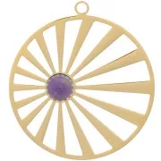 Pendentif rond 28mm motif soleil - pour cabochon 6 mm - Acier inoxydable 316L Doré