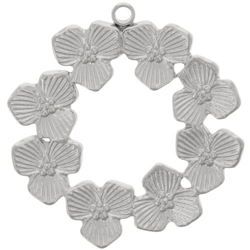 Pendentif couronne de fleurs 23 mm - Acier inoxydable 316L x1